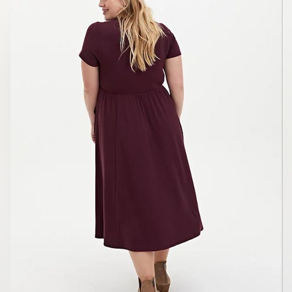 SHEIN PLUS BURGUNDY PURPLE RIB HALF SLEEVE MIDI DRESS - Picture 3 of 6